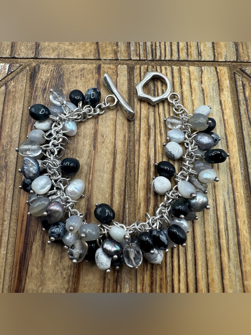 Whitney Kelly Gemstone “Cha-Cha” Bracelet, Sterling Silver, Pearls Onyx Howlite